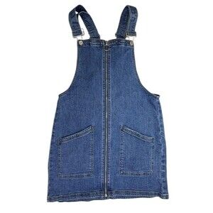 I&M Black Label Full Zip Front Jean Overall Dress Denim Street Edgy Biker S M